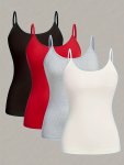 Solid Color Cami Top 4 Packs Elegant Sleeveless Slim Versatile Cami Top Women's Clothing