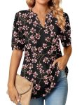 Anyally Womens Tunic Tops Summer Plus Size Dressy Casual Puff Short Sleeve Shirts Work Business Blouses XL Fl Gypsophila Black