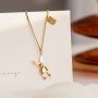 1PC Movable Cute Bunny Rabbit Pendant Golden Necklace Exquisite Stainless Steel Animal Jewelry Birthday Gift For Girls