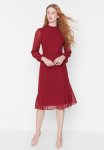 High Neck Chiffon Sleeve Dress - Burgundy