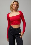 Long Sleeve Straight Neck Top - Barbados Cherry
