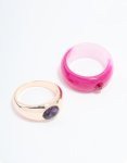 Rose Gold Plated Stone Statement Ring 2-PACK - M l