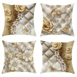Luxury Velvet Throw Pillow Covers: 4 Pieces With 3D Metal Rose Lily And Swan Designs - 45.72CM X 45.72CM Suitable For Living Roo