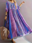 Plus Size Floral Print Dress Casual Crew Neck Dress For Spring & Summer Women's Plus Size Clothing