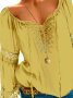 Plus Size Lace Stitching Blouse Casual V Neck Long Sleeve Blouse For Spring Women's Plus SizeClothing