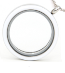 Flew - White Round Stainless Steel Floating Locket Necklace With Chain Twist Open