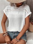 LaCie Lace Up Floral Print Splicing Dress Elegant Crew Neck Short Sleeve Dress For Spring & Summer Women's Clothing