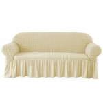 Smte Frilled Elastic Sofa Covers 3.2.1-SEATER Light Beige With Keychain