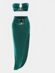 Sexy Matching Two-piece Skirt Set Crop Tube Top & Bodycon Split Skirt Outfits Women's Clothing