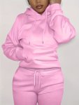Solid Kangaroo Pocket Hoodie Without Pants Casual Long Sleeve Drawstring Hoodies Sweatshirt Women's Clothing