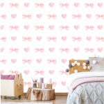 Pink Bows And Hearts Wallpaper - 1.2M Wide X 3M High Non-adhesive Requires Wallpaper Glue