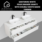 Santorini White Four Drawer Vanity With Double White Basin - 1500MM