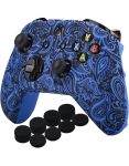 Printing Rubber Silicone Cover Skin Case For Xbox One S x Controller X 1 Flowers&blue With Pro Thumb Grips X 8
