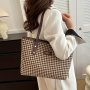 Retro Houndstooth Pattern Tote Bag Large Capacity Shoulder Bag Fashion Handbag For Work School Shopping