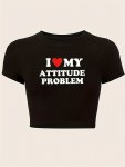 Heart Print Crop Slim T-Shirt Y2K Short Sleeve T-Shirt For Spring & Summer Women's Clothing