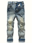 Boy's Ripped Distressed Slim Denim Pants - Stretchy Cool Casual Cotton Jeans Outdoor All-season Fit Trendy Gift