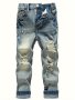 Boy's Ripped Distressed Slim Denim Pants - Stretchy Cool Casual Cotton Jeans Outdoor All-season Fit Trendy Gift