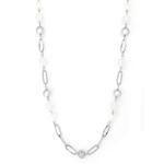 Silver Tone Long Necklace With Pearl And Silver Beads