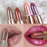 Sparkling Metallic Pearlescent Glitter Lipstick With Golden Powder Shiny Golden Lipstick Nude Brown peach Red pinkish Golden met
