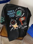 Men's Astronaut Cartoon Print Crew Neck T-Shirt Polyester Knit Fabric With Slight Stretch Geometric Pattern Street Style Tee For