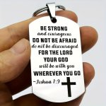 Be Strong And Courageous" Stainless Steel Cross Keychain - Inspirational Christian Verse Pendant Perfect For Birthdays Graduatio