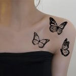 3D Stereo Black And White Butterfly Temporary Tattoo Sticker Small Shoulder Arm Chest Body Art Durable Waterproof Realistic Fake