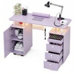 Nail Desk For Nail Tech W electric Dust Collector Rolling Manicure Table W Lockable Wheels Storage Drawers Wrist Cushion Aceton