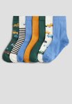 7 Pack Socks - Dark Green Cars