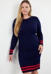 Corduroy Knitwear Plus Size Dress - Navy Blue