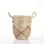 Round Sewing Seagrass Basket - Diamond Design - Small - 30X30.6CM