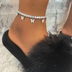 Tennis Anklet Butterfly Shape Pendant Full Of Shiny Rhinestones Ankle Bracelet Summer Beach Style Foot Jewelry Sweet Valentines 