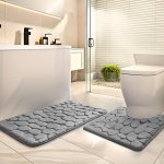 Soft And Absorbent Stone-printed Bath Mat Set - 25D Thick Non-slip Machine Washable Luxurious Memory Foam Bath Mats With Ergonom