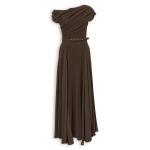 Brown Lurex Godet Belted Maxi Dress