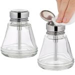 Lallisa 2 Pcs 6 Oz 180 Ml Pump Dispenser Bottle Empty Push Down Glass Dispenser Bottle With Flip Metal Cap Makeup Remover Alcoh