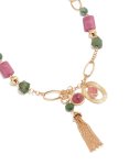 Goldair Gold Pink & Green Acrylic Beaded Long Fringe Necklace
