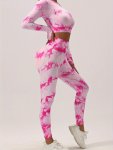 2PCS Tie Dye Casual Suits Long Sleeve Slim Fit Sports T-Shirt & High Waist Butt Lifting Yoga Pants Set Women's Clothing