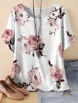 Plus Size Floral Print T-Shirt Casual Crew Neck Short Sleeve Top For Spring & Summer Women's Plus Size Clothing