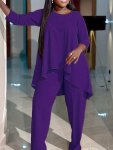 Plus Size Casual Outfits Two Piece Set Women's Plus Solid Long Sleeve Round Neck Tunic Top & Pants Outfits 2 Piece Set