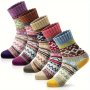 5 Pairs Women's Color Block Winter Socks Thickened Thermal Cozy Wool Socks Breathable Warm Casual Crew Socks For Winter Gifts