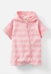 Cotton On Baby Hooded Towel Romper - Blush Pink jacquard Stripes