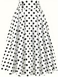 Polka Dot High Waist Flared Skirt Elegant Button Ruffle Hem Midi Skirt Women's Clothing
