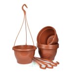 Plastic Hanging Baskets - 5PC Bundle 21CM Hanging Bowl Terracotta