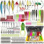 26 107 132 284PCS Fishing Lures Kit: Tackle Box With Hard Lures Spoon Lures Soft Plastic Worms Swimbaits Crankbait Jigs & Hooks