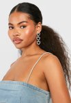 Diamante Heart Drop Earrings - Silver