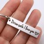 1PC Drive Safe English Engraving Keychain Stainless Long Rectangle Charm Pendant Car Key Accessories Keychain For Men