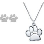 Cute Puppy Love Paw Set Necklace & Earrings