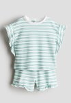 2-PIECE Set - White & Green Striped