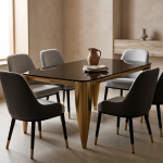 Modern Luxury Black Glass Dining Table With Gold Finish