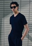 Muscle Fit V-neck T-Shirt - Navy Blue