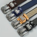 1PCS Simple Style Men's Belt With No-hole Slide Buckle Durable Flexible Canvas Strap Large Size Alloy Square Buckle Versatile Ac
